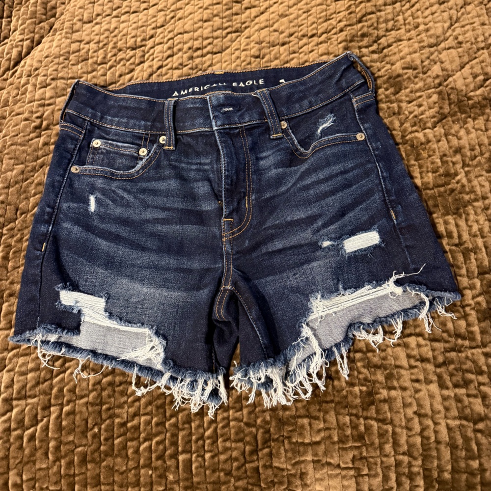 American Eagle Outfitters Dark Indigo Distressed Denim Cutoff Shorts